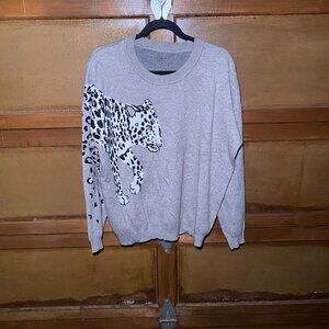 Leopard Printed Long Sleeves Knitted Pullover Cropped Sweater Tops SZ XL